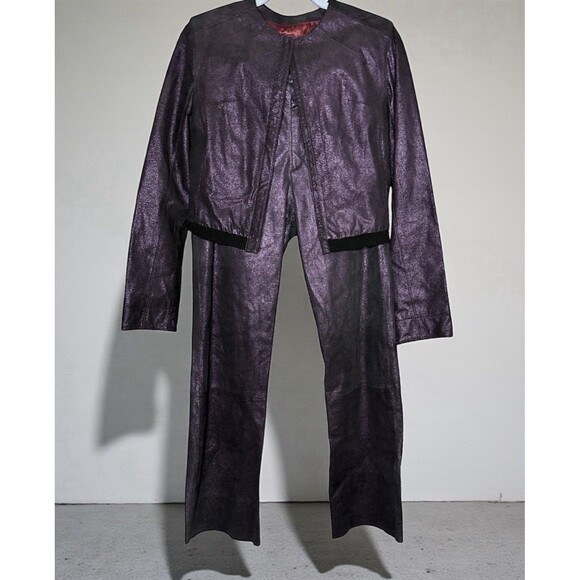 Venus Williams By Wilsons Leather 2 Pc Set Jacket Sz S & Pants Puple Size 4 Y2K - Picture 1 of 10